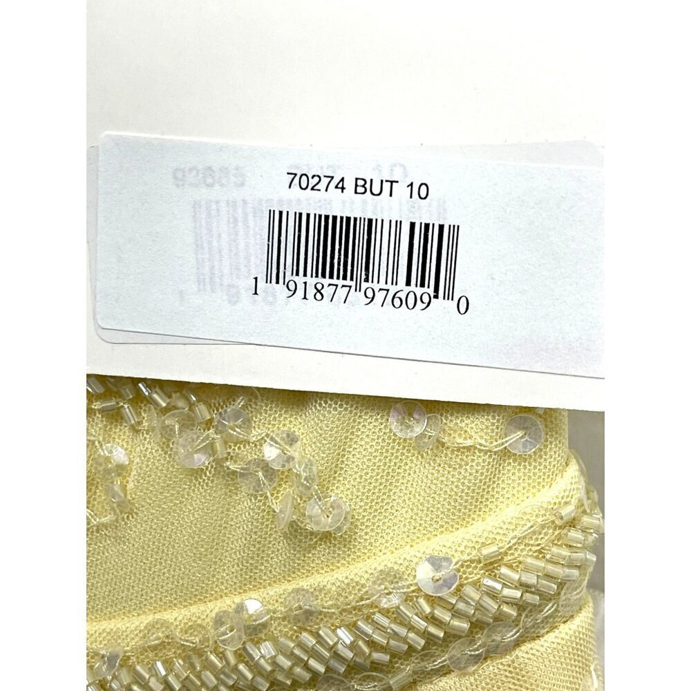 Mac Duggal 3D Floral Beaded Illusion Neck Formal Gown Maxi Dress Yellow 10 NWT - Picture 10 of 10